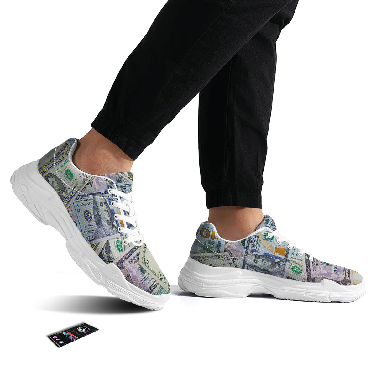 US Dollar Print White Chunky Shoes-grizzshop