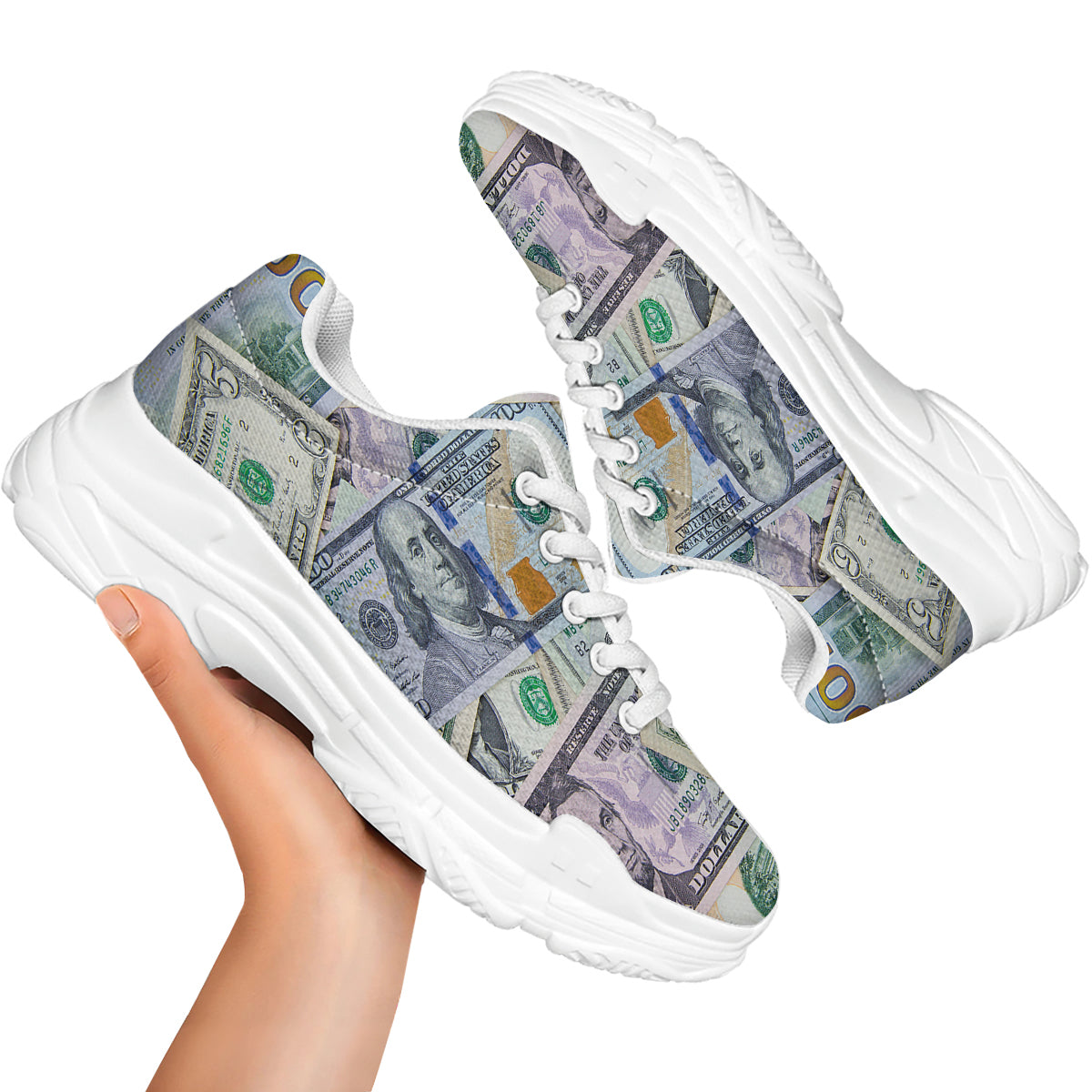 US Dollar Print White Chunky Shoes-grizzshop