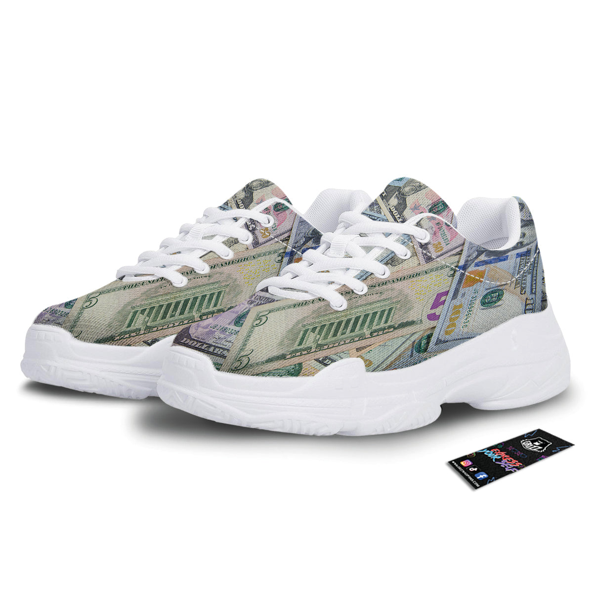 US Dollar Print White Chunky Shoes-grizzshop