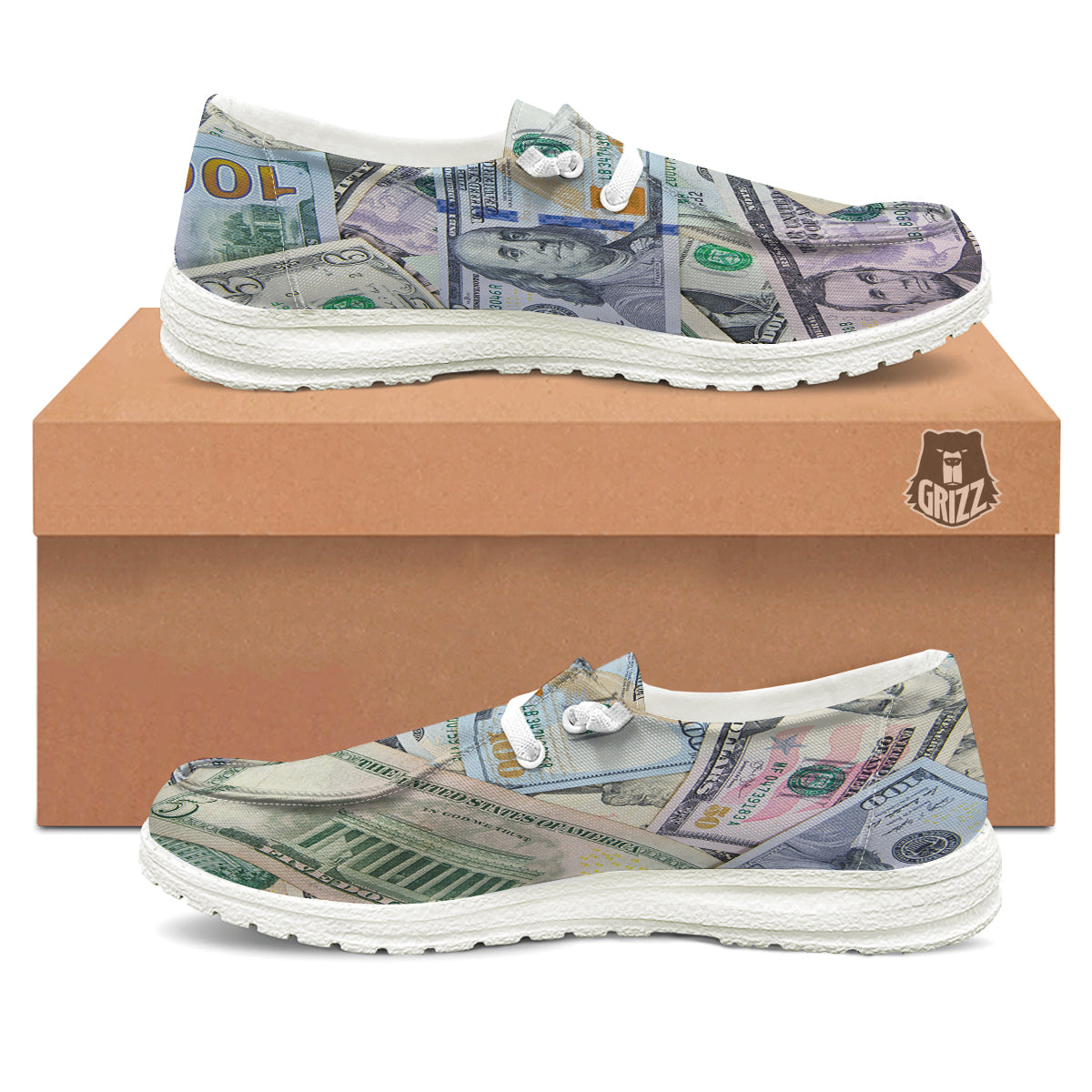 US Dollar Print White Loafers-grizzshop