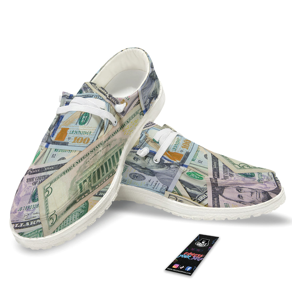US Dollar Print White Loafers-grizzshop