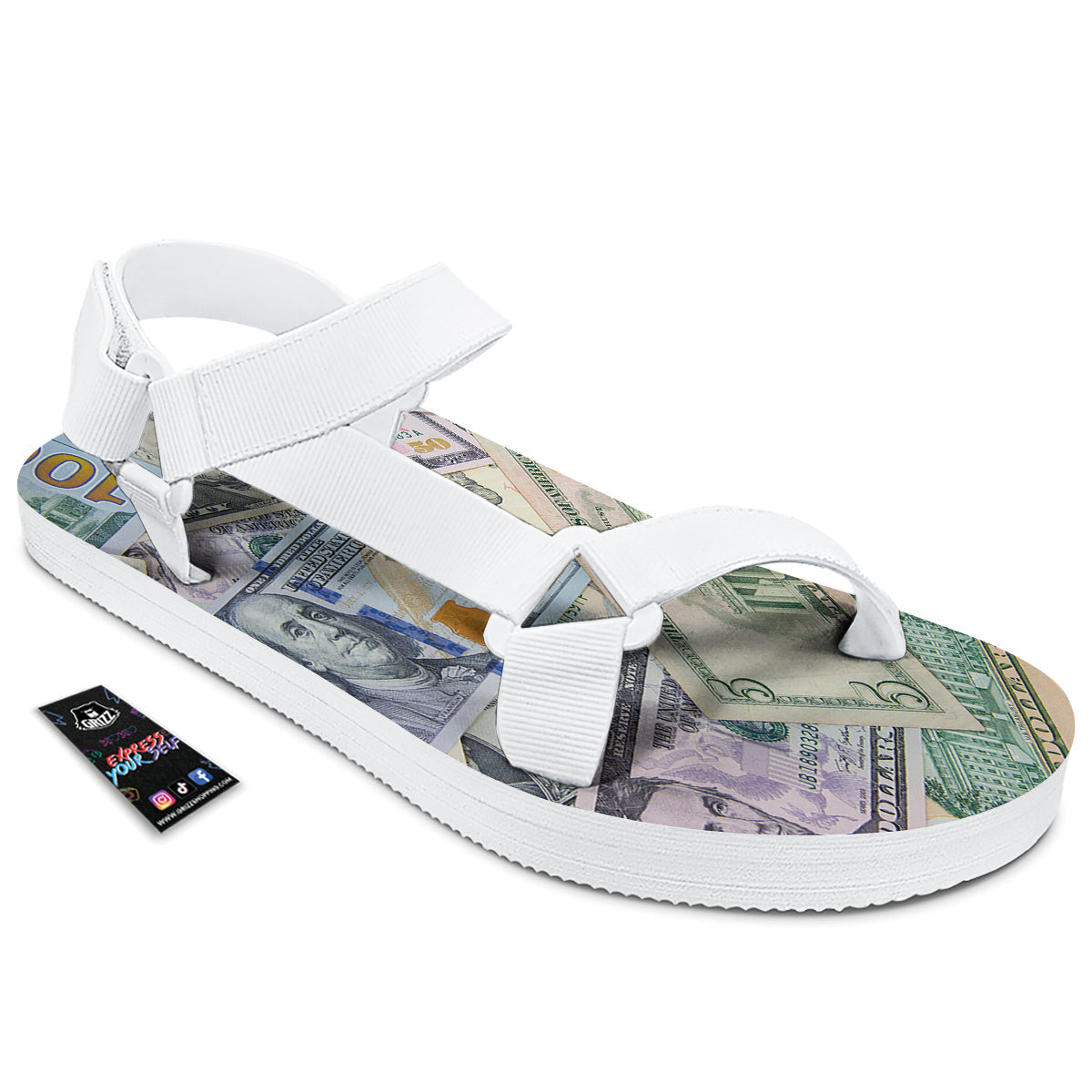 US Dollar Print White Open Toe Sandals-grizzshop