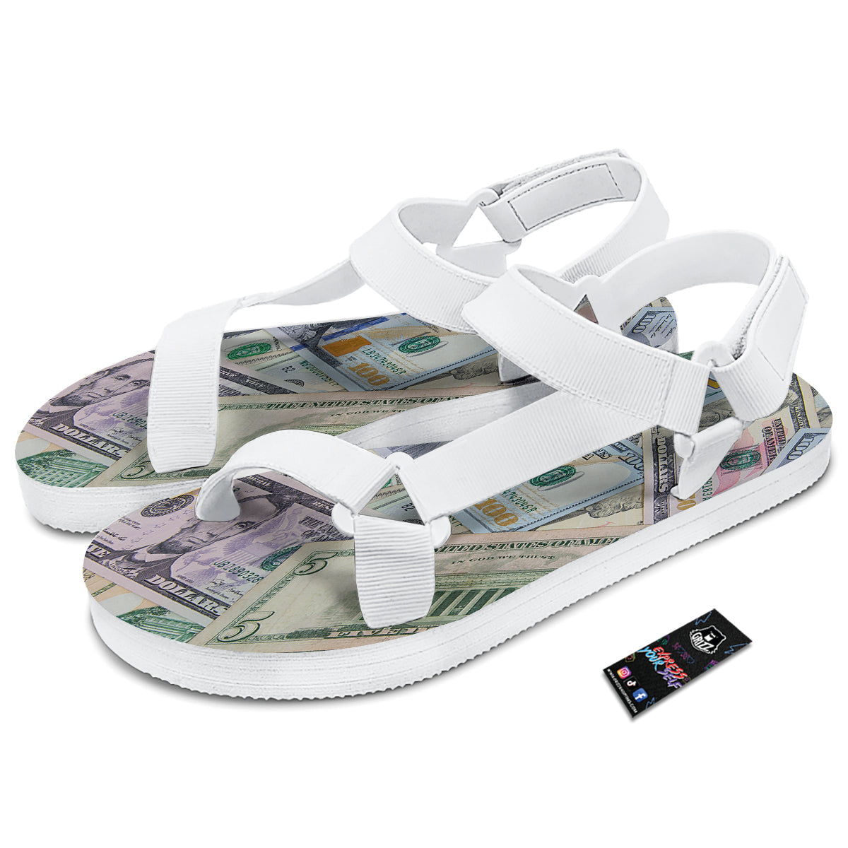 US Dollar Print White Open Toe Sandals-grizzshop