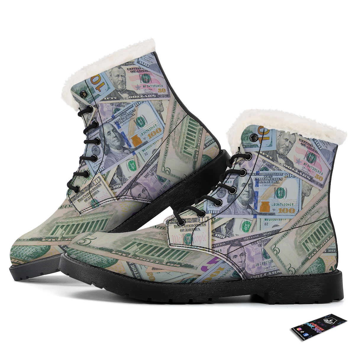 US Dollar Print Winter Boots-grizzshop