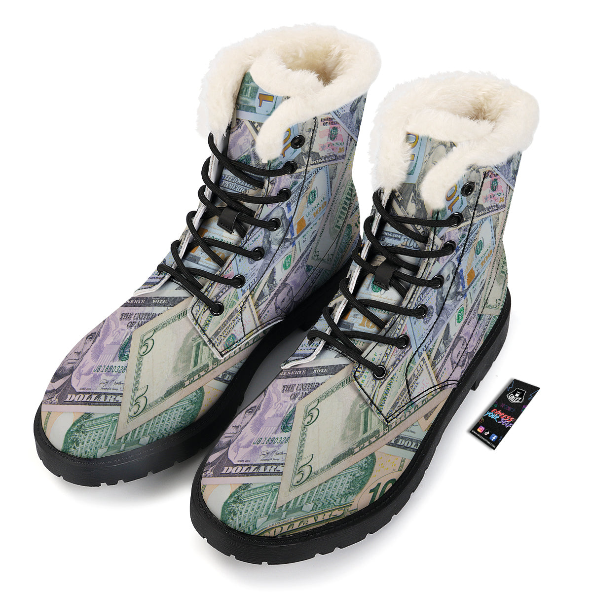 US Dollar Print Winter Boots-grizzshop