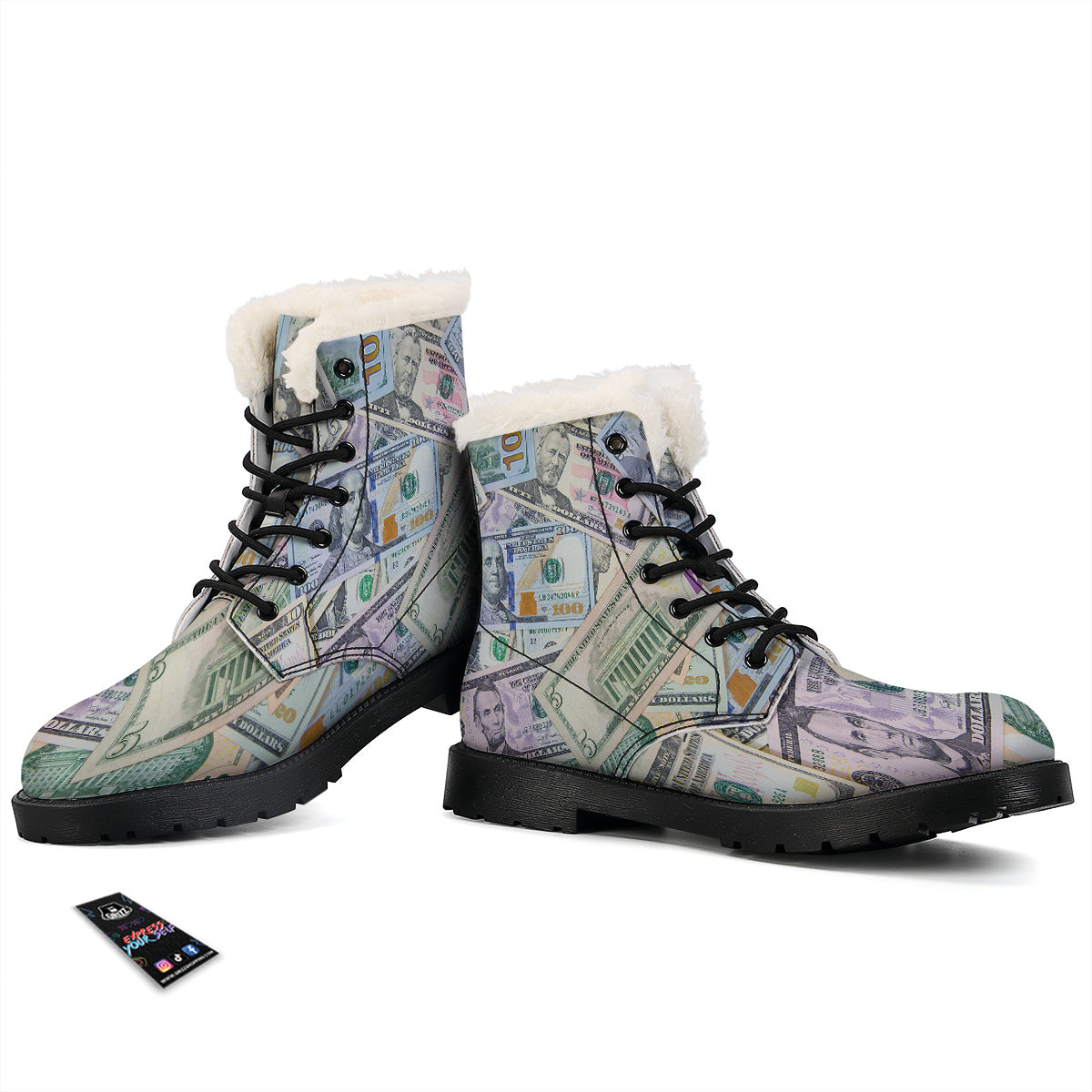 US Dollar Print Winter Boots-grizzshop