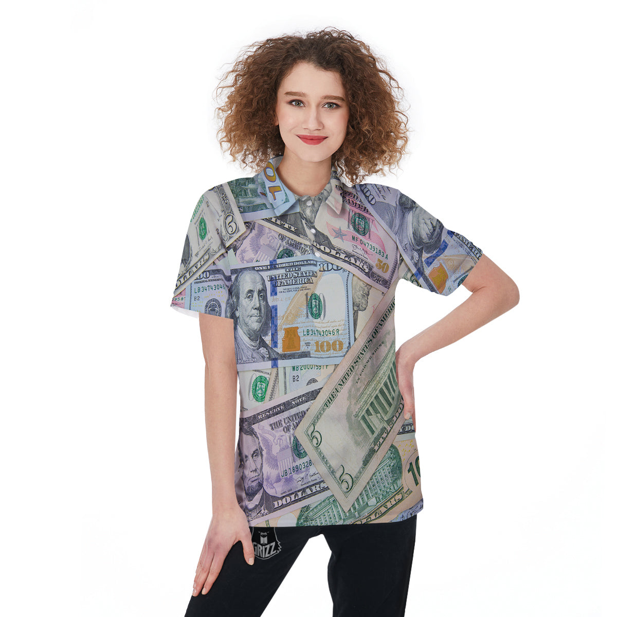 US Dollar Print Women's Golf Shirts-grizzshop