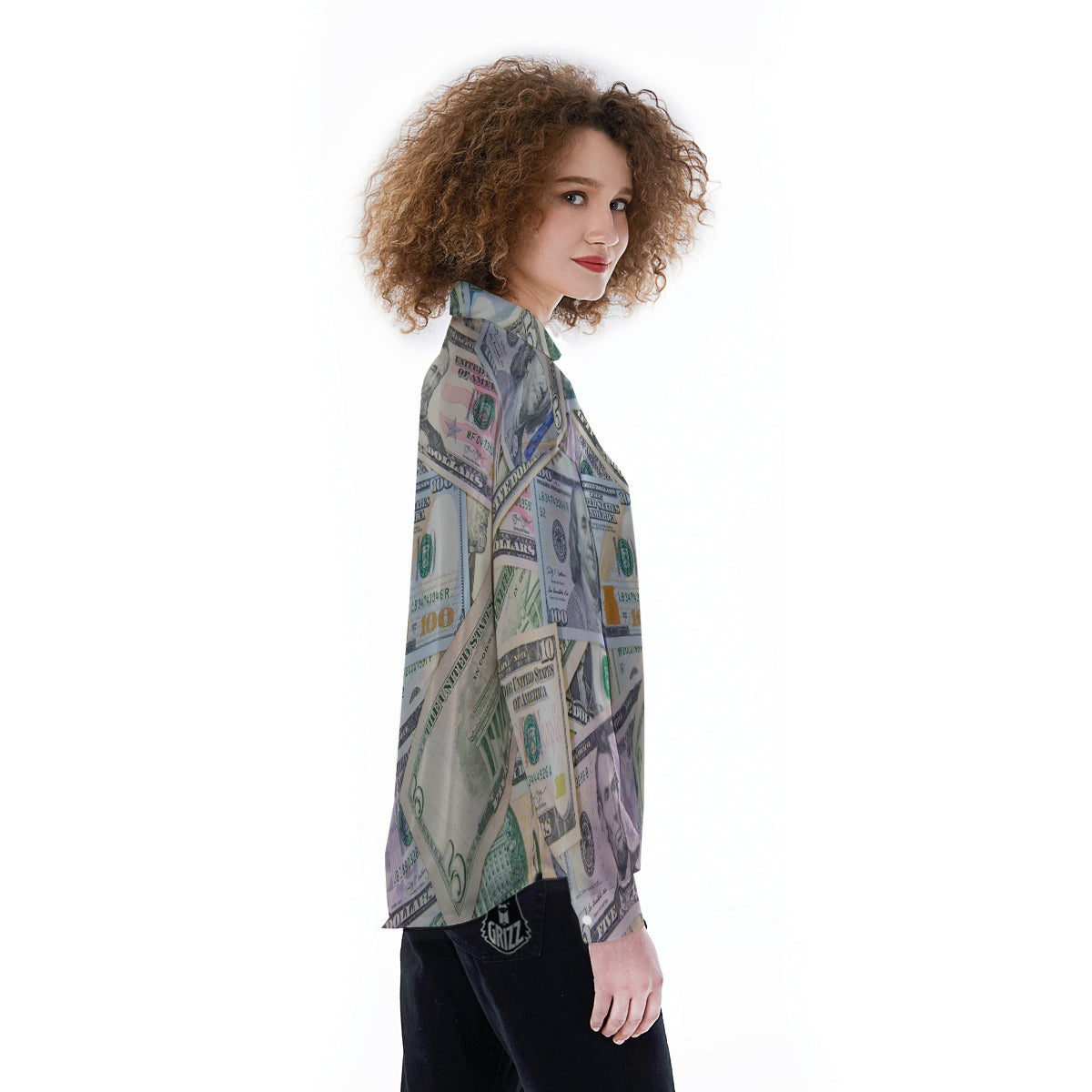 US Dollar Print Women's Long Sleeve Shirts-grizzshop