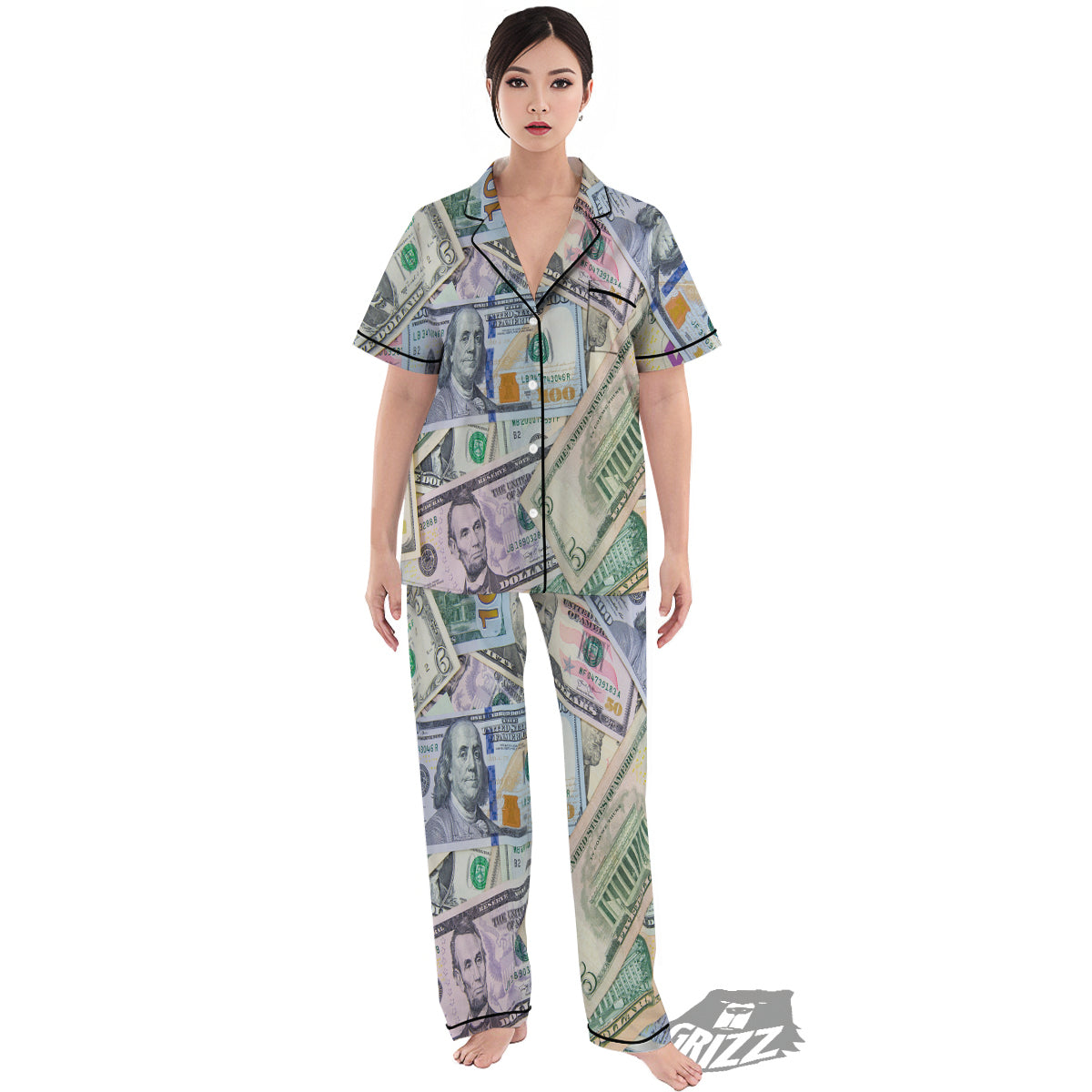 US Dollar Print Women's Pajamas Set-grizzshop