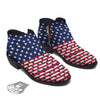 USA Blue And White Star Print Pattern Ankle Boots-grizzshop