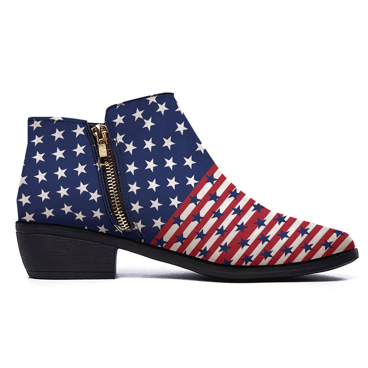 USA Blue And White Star Print Pattern Ankle Boots-grizzshop