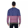 USA Blue And White Star Print Pattern Baseball Jacket-grizzshop