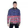 USA Blue And White Star Print Pattern Baseball Jacket-grizzshop