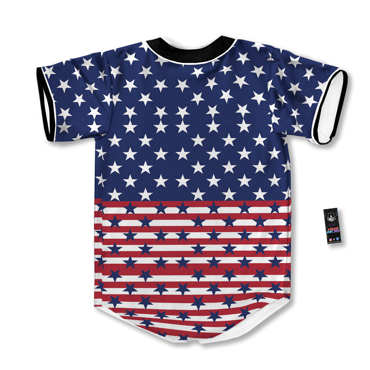 USA Blue And White Star Print Pattern Baseball Jersey-grizzshop