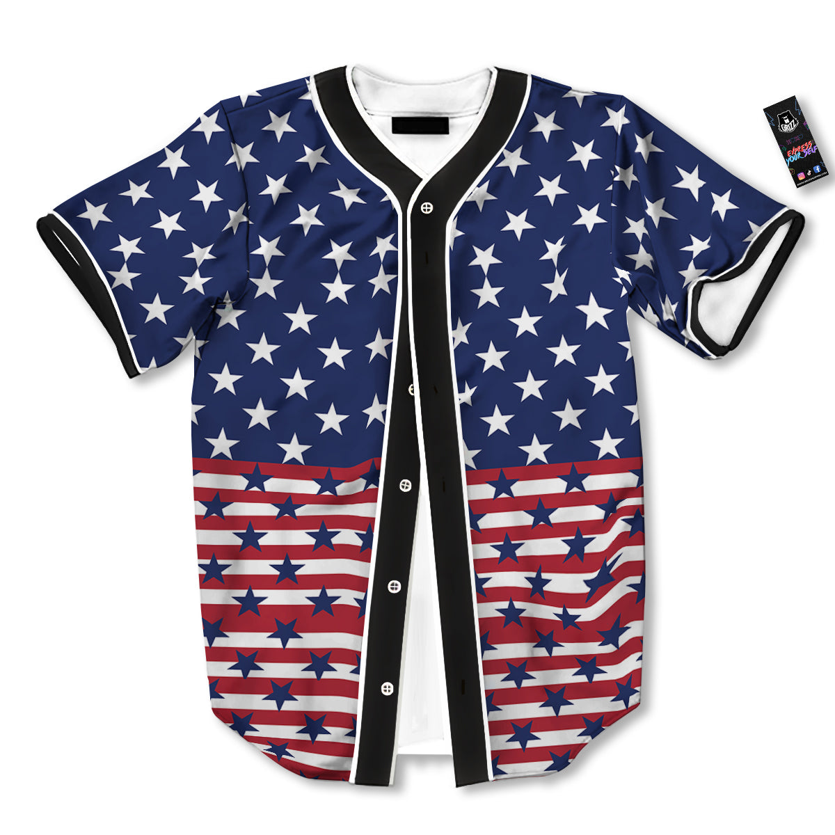 USA Blue And White Star Print Pattern Baseball Jersey-grizzshop