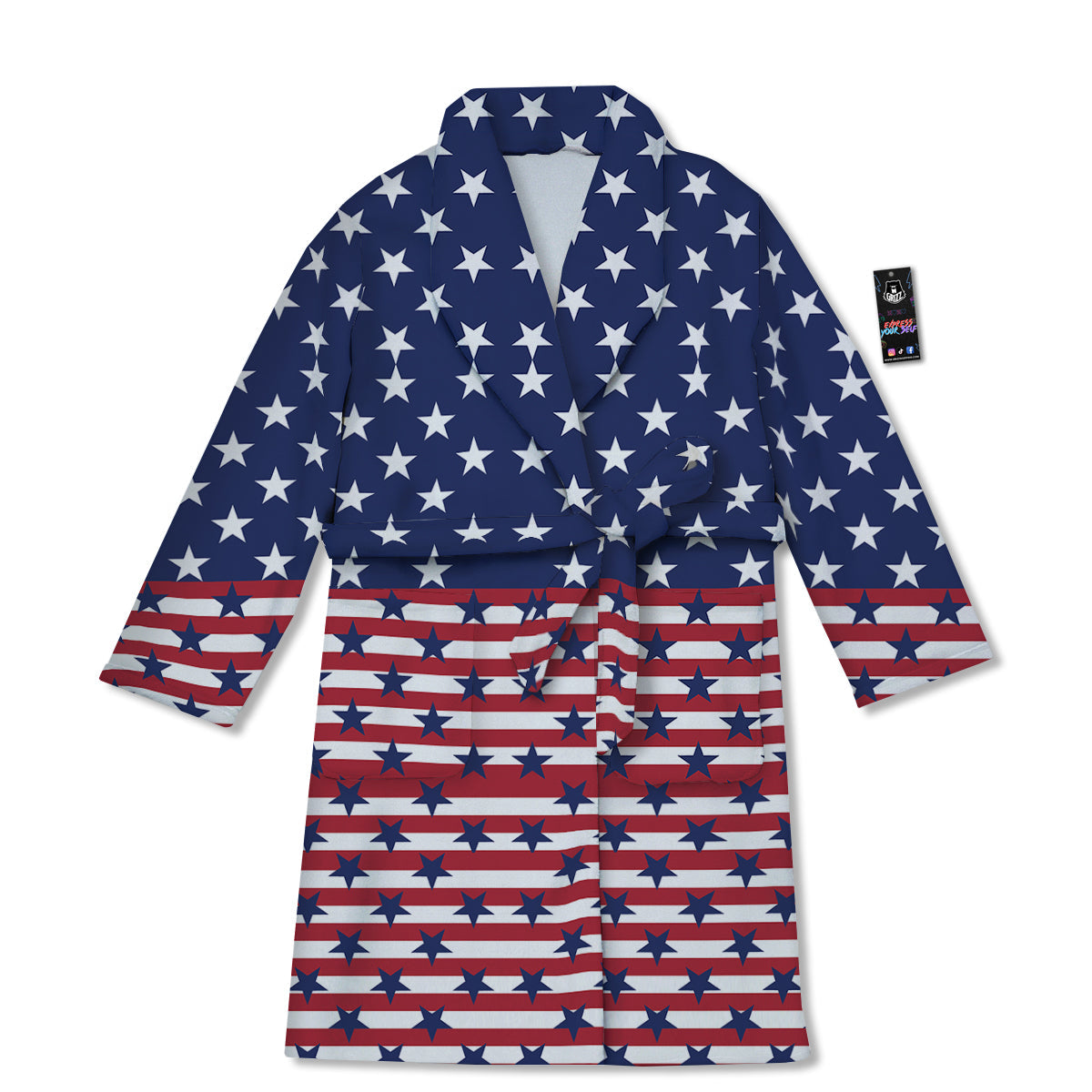 USA Blue And White Star Print Pattern Bathrobe-grizzshop