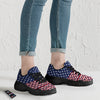 USA Blue And White Star Print Pattern Black Chunky Shoes-grizzshop