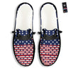 USA Blue And White Star Print Pattern Black Loafers-grizzshop