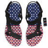 USA Blue And White Star Print Pattern Black Open Toe Sandals-grizzshop