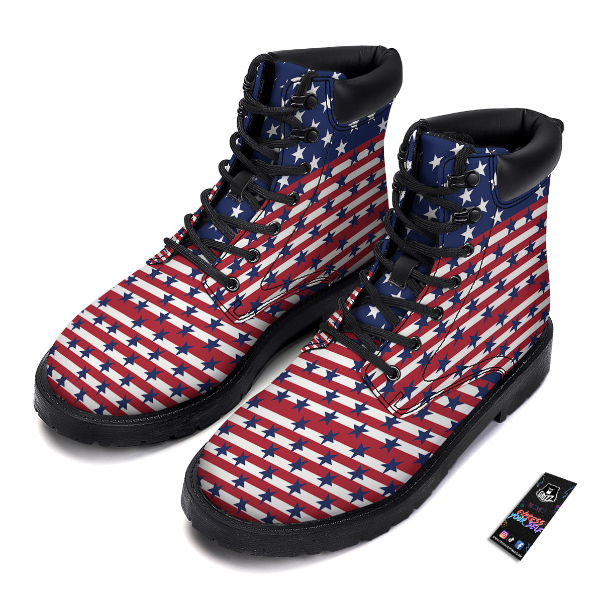 USA Blue And White Star Print Pattern Boots-grizzshop