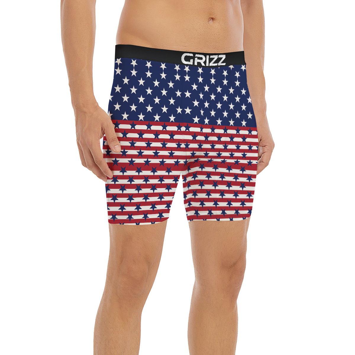 USA Blue And White Star Print Pattern Boxer Briefs-grizzshop