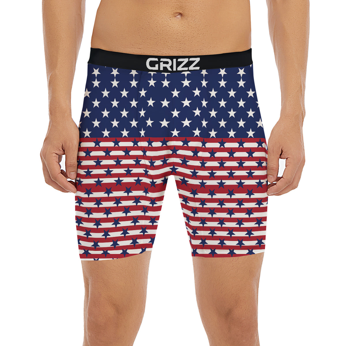 USA Blue And White Star Print Pattern Boxer Briefs-grizzshop