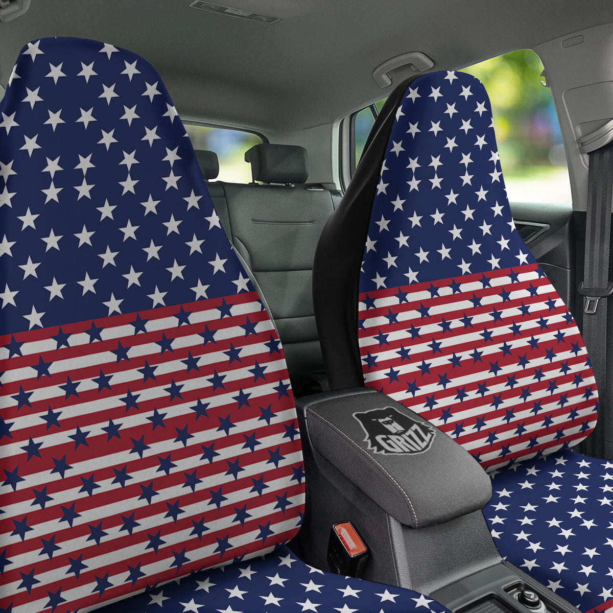 USA Blue And White Star Print Pattern Car Seat Covers-grizzshop