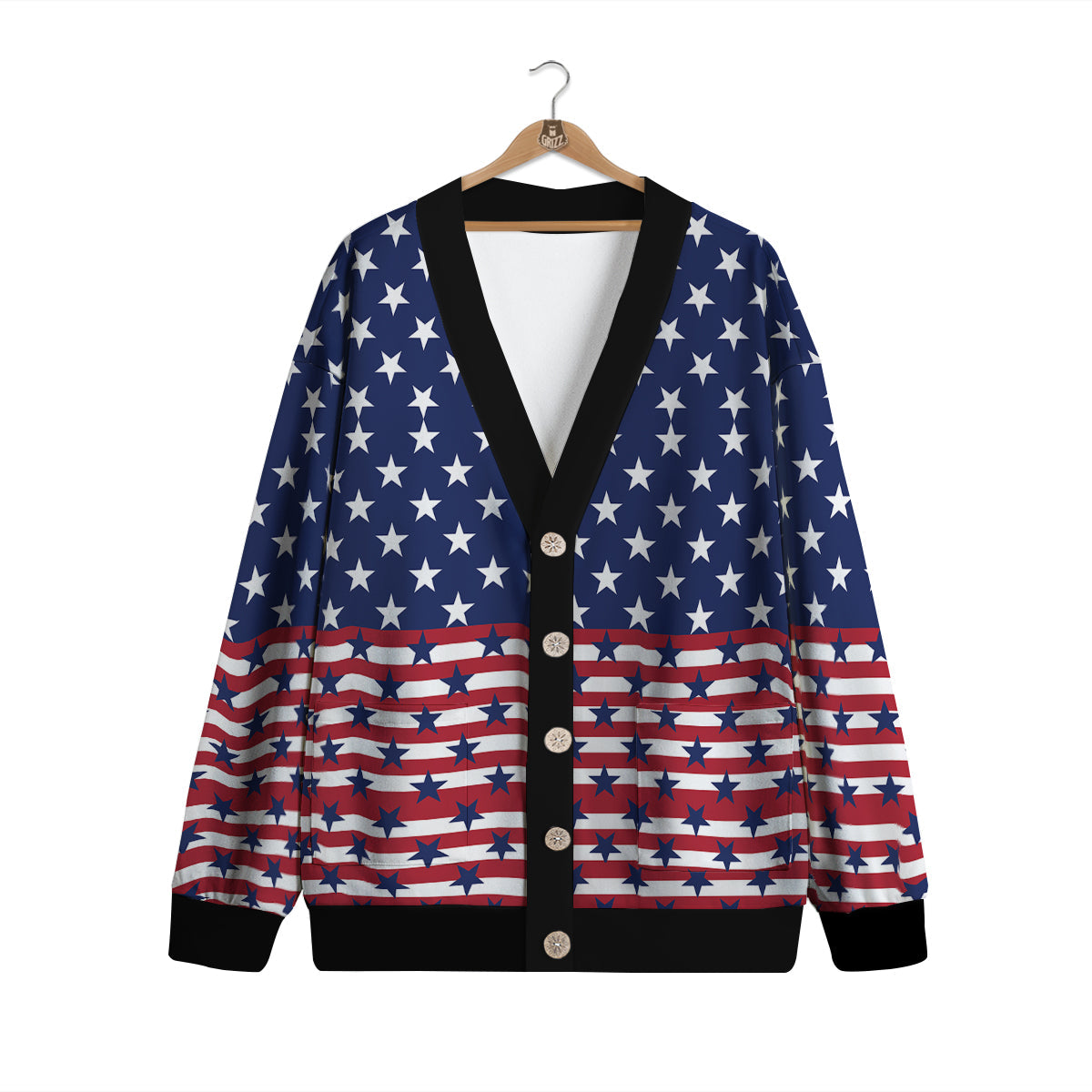 USA Blue And White Star Print Pattern Cardigan-grizzshop