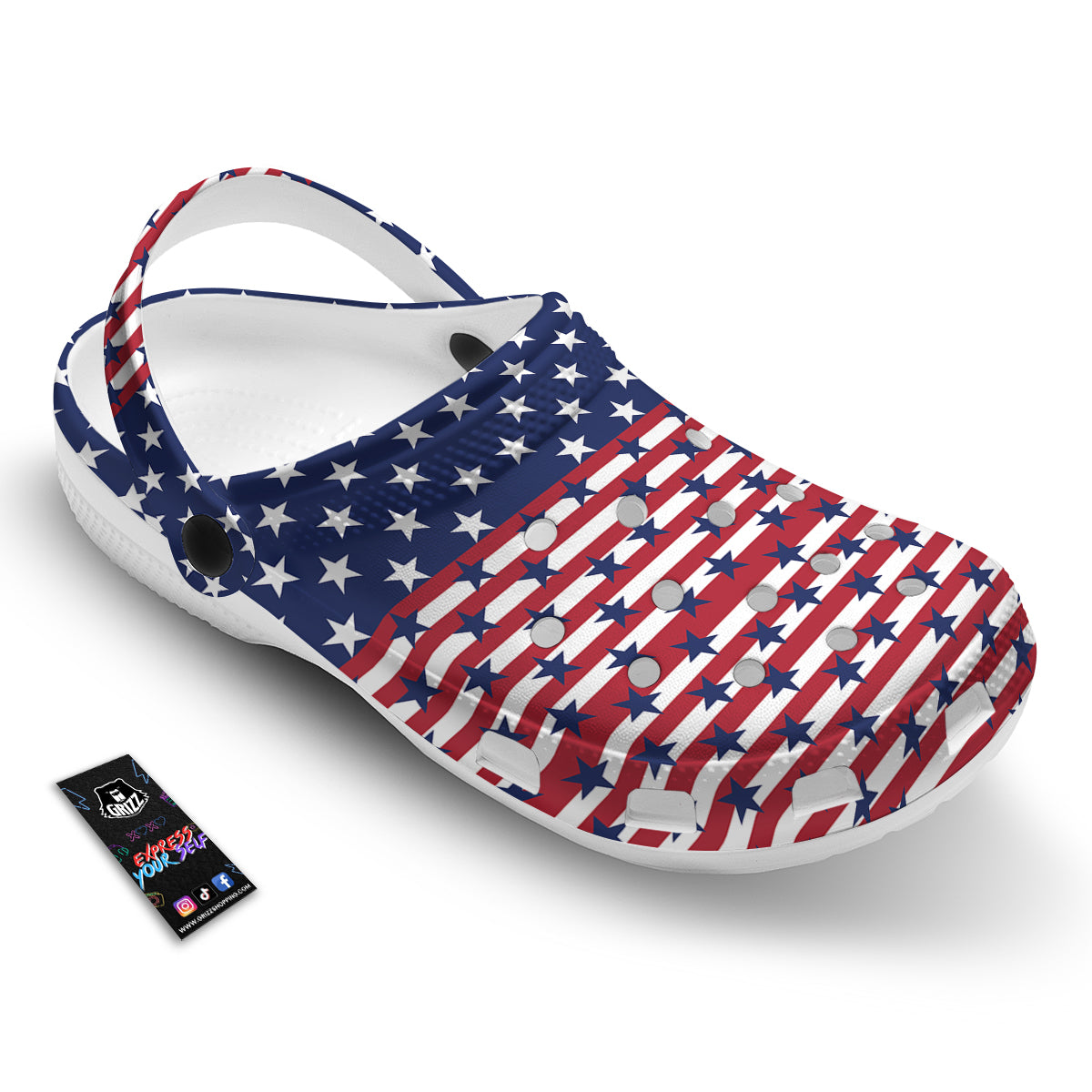 USA Blue And White Star Print Pattern Clog-grizzshop