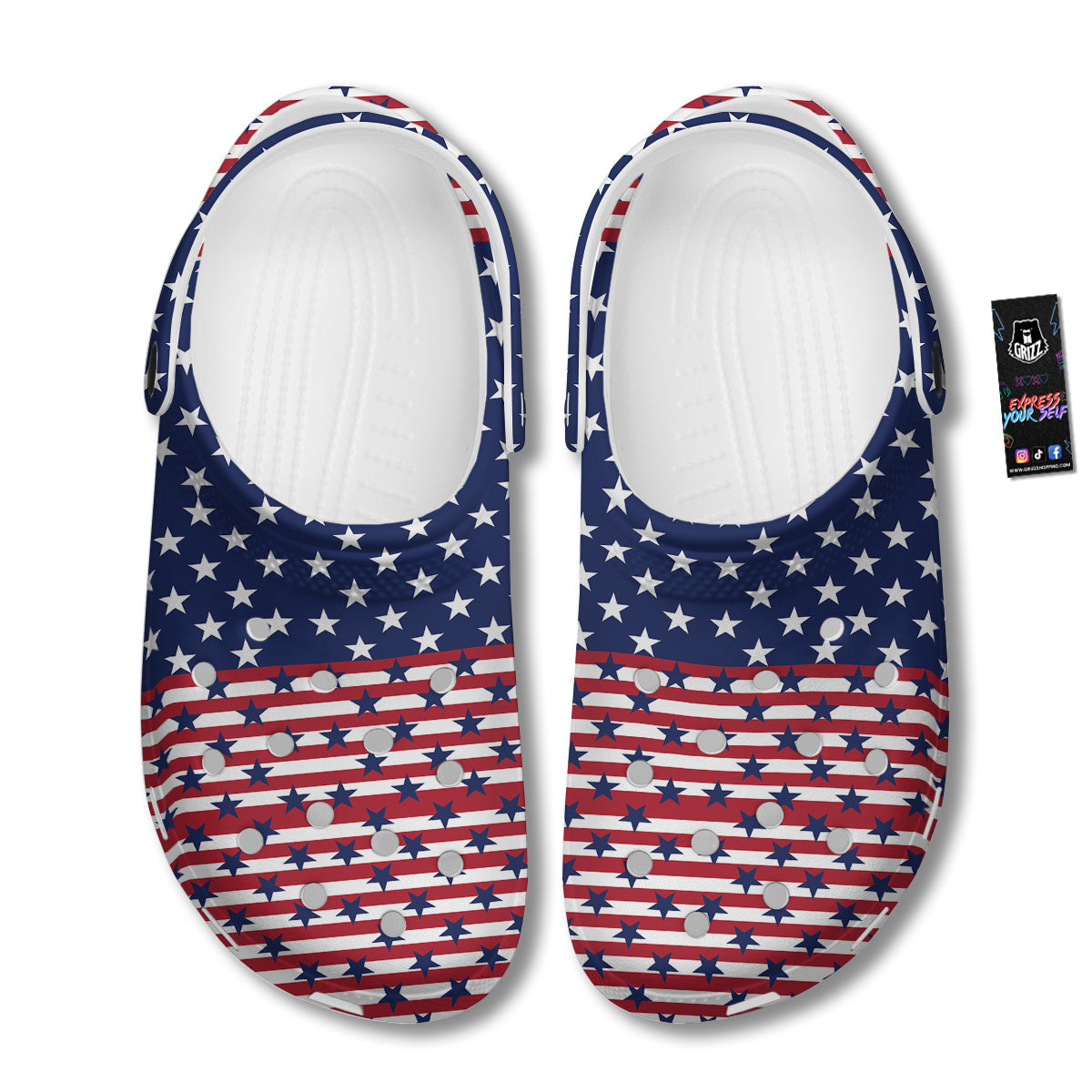 USA Blue And White Star Print Pattern Clog-grizzshop