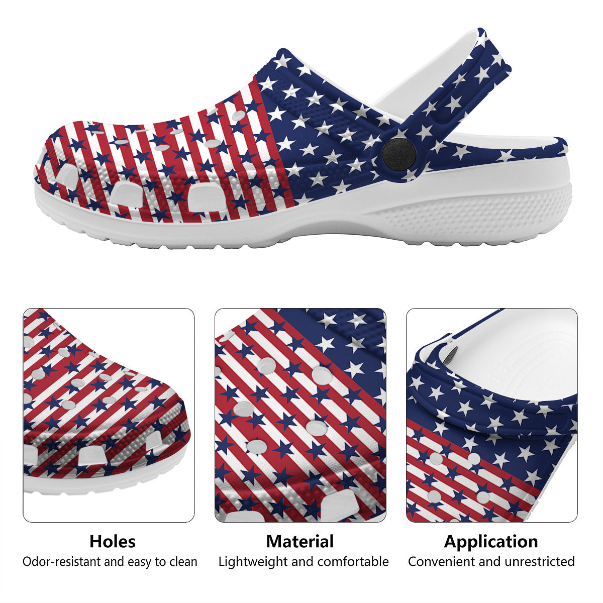 USA Blue And White Star Print Pattern Clog-grizzshop