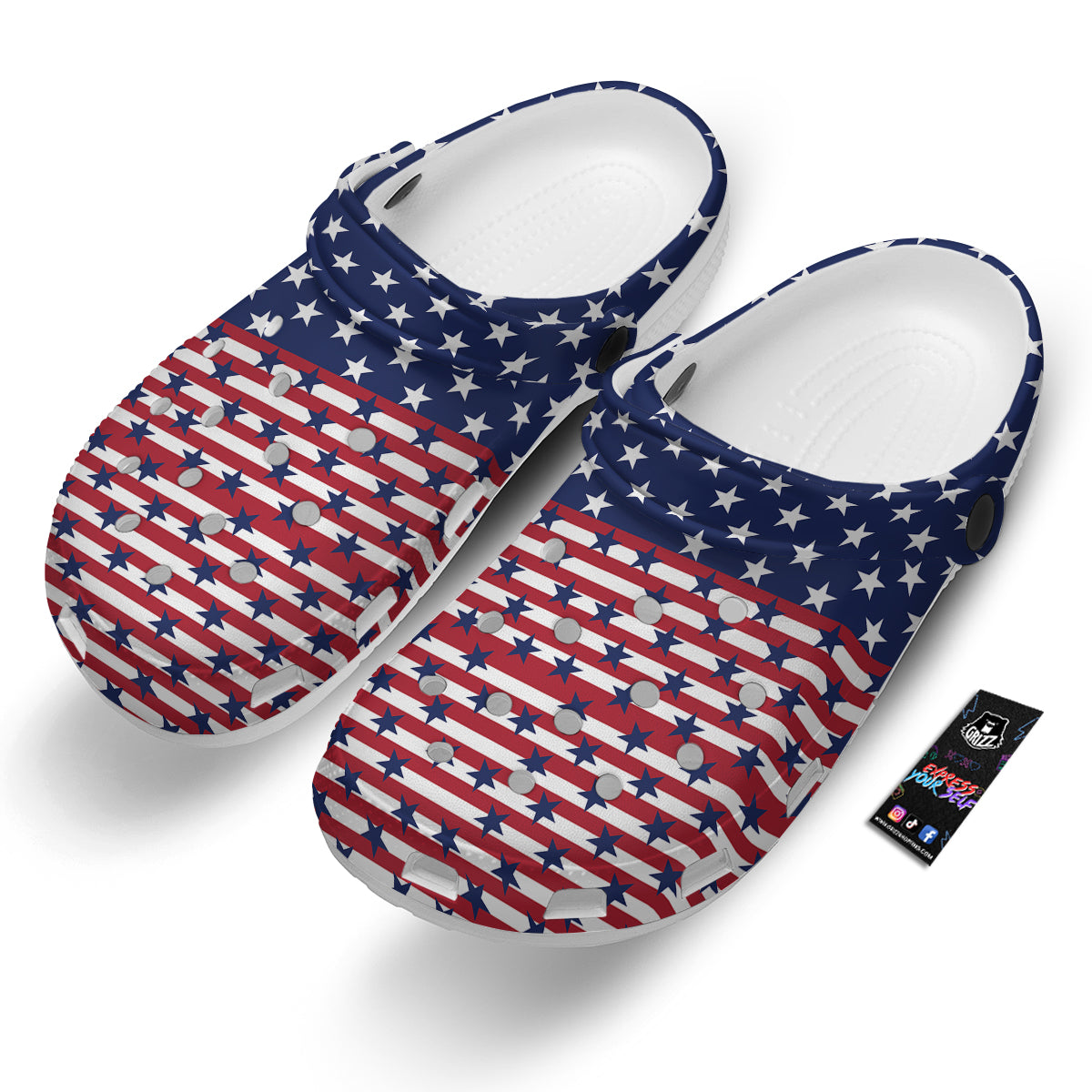 USA Blue And White Star Print Pattern Clog-grizzshop