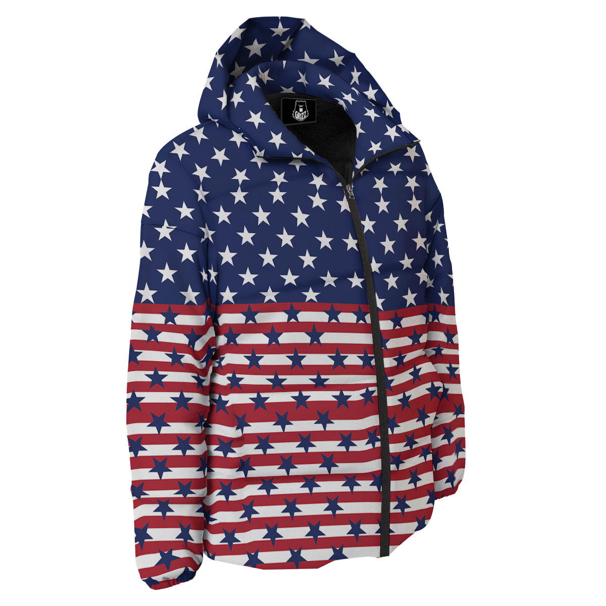 USA Blue And White Star Print Pattern Down Jacket-grizzshop