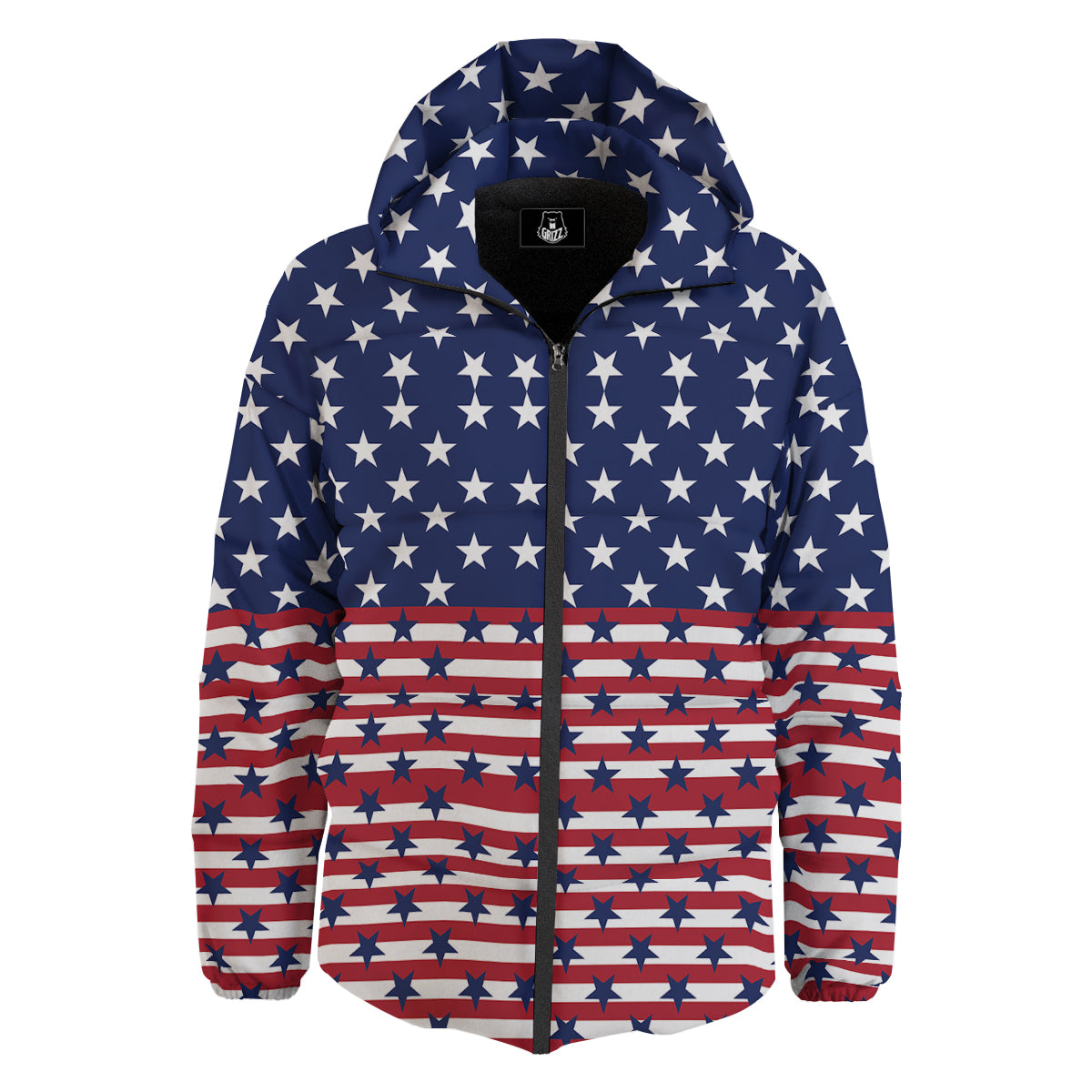 USA Blue And White Star Print Pattern Down Jacket-grizzshop