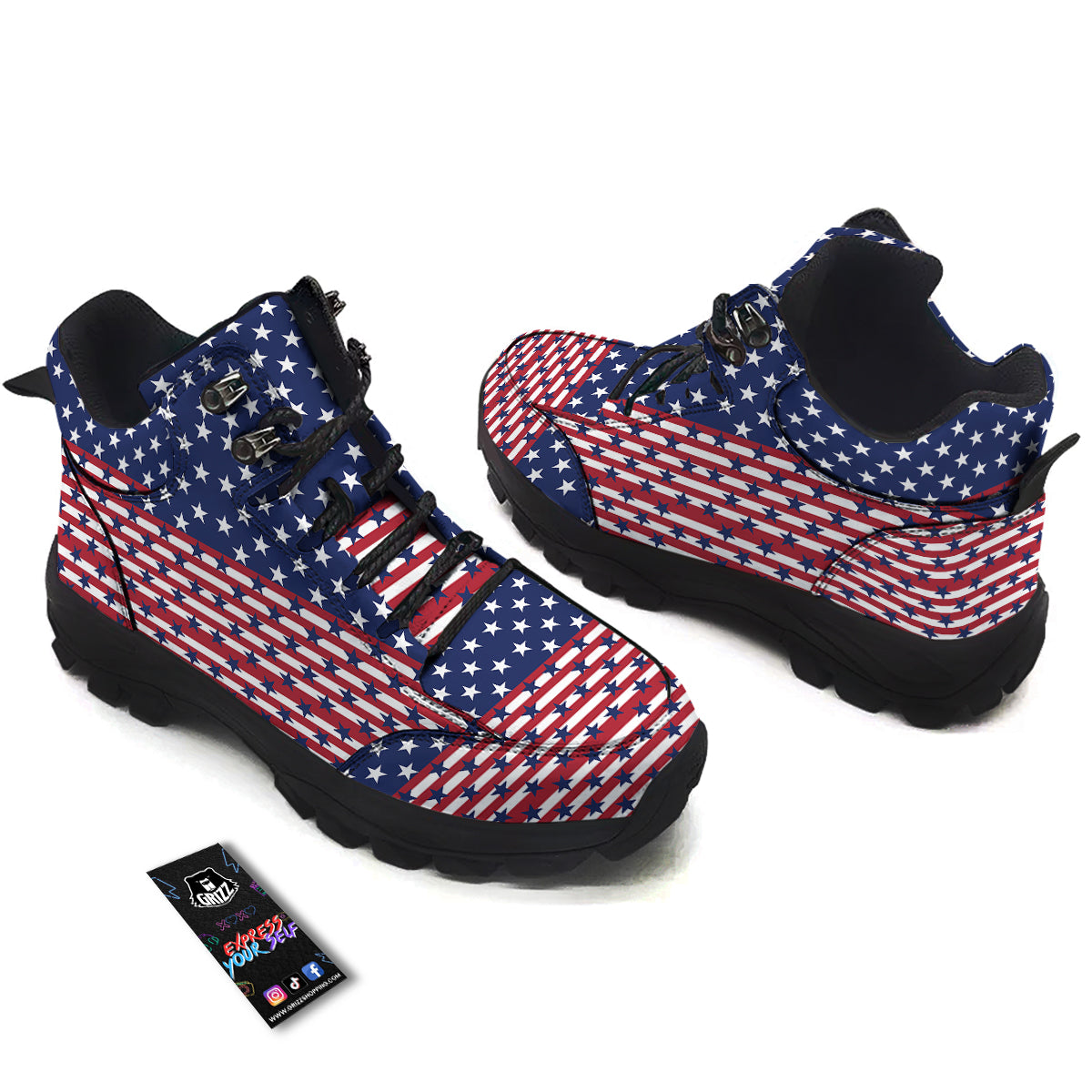 USA Blue And White Star Print Pattern Hiking Shoes-grizzshop