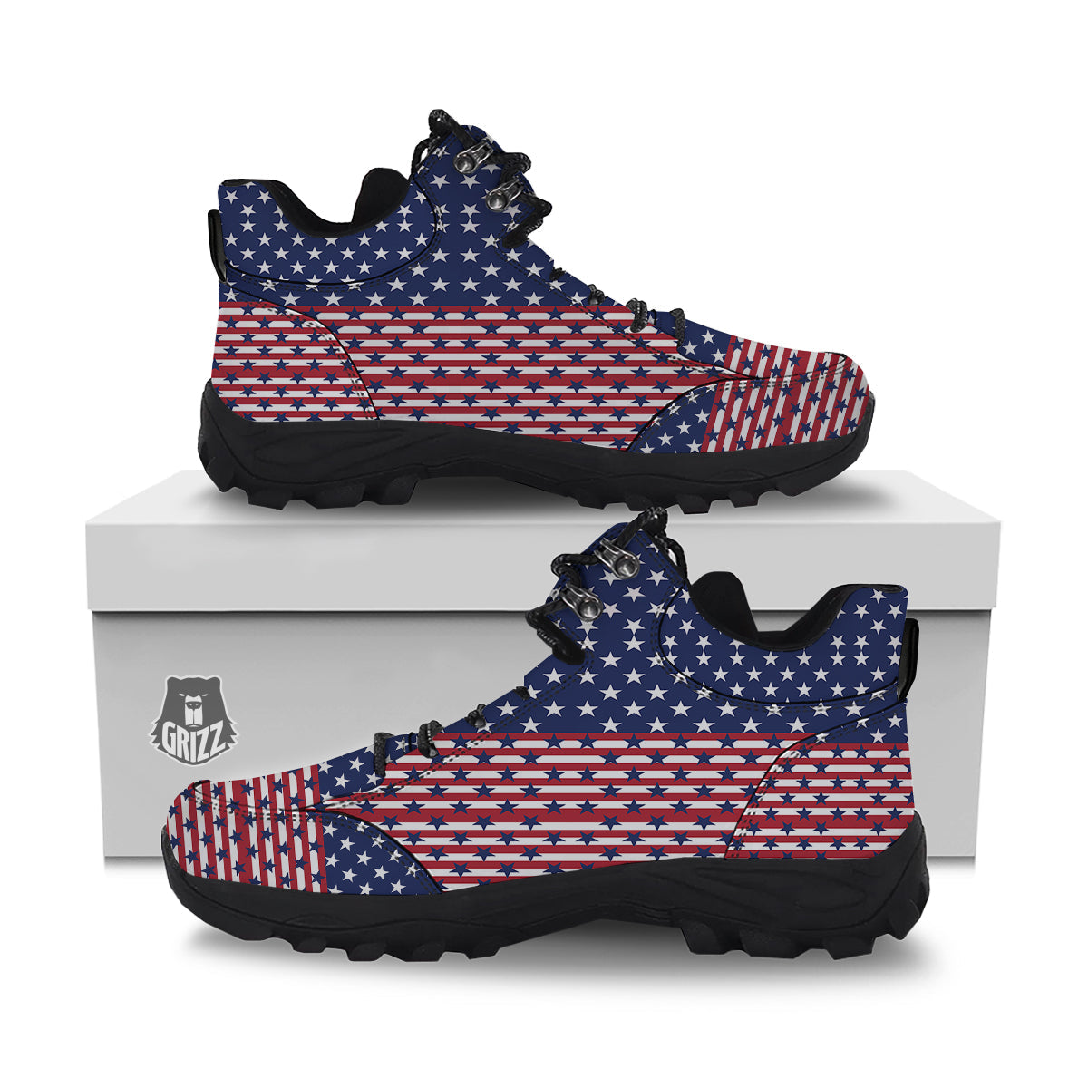 USA Blue And White Star Print Pattern Hiking Shoes-grizzshop