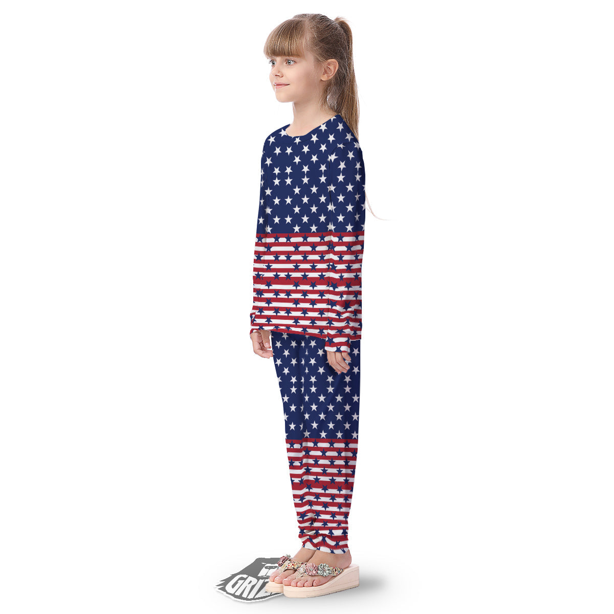 USA Blue And White Star Print Pattern Kid's Pajamas-grizzshop