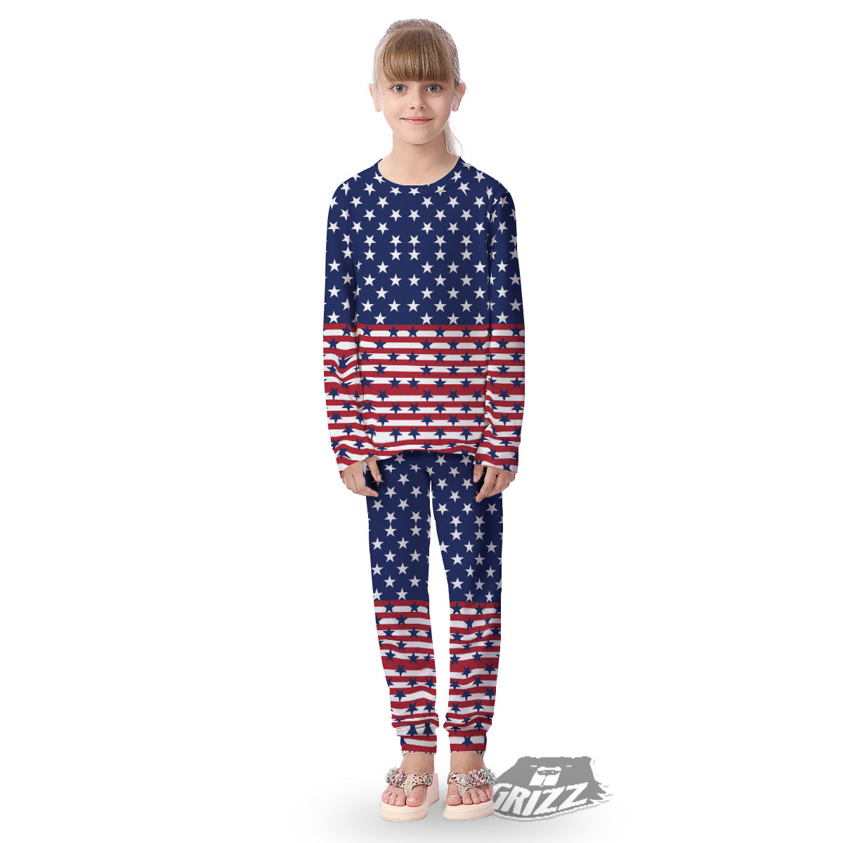 USA Blue And White Star Print Pattern Kid's Pajamas-grizzshop