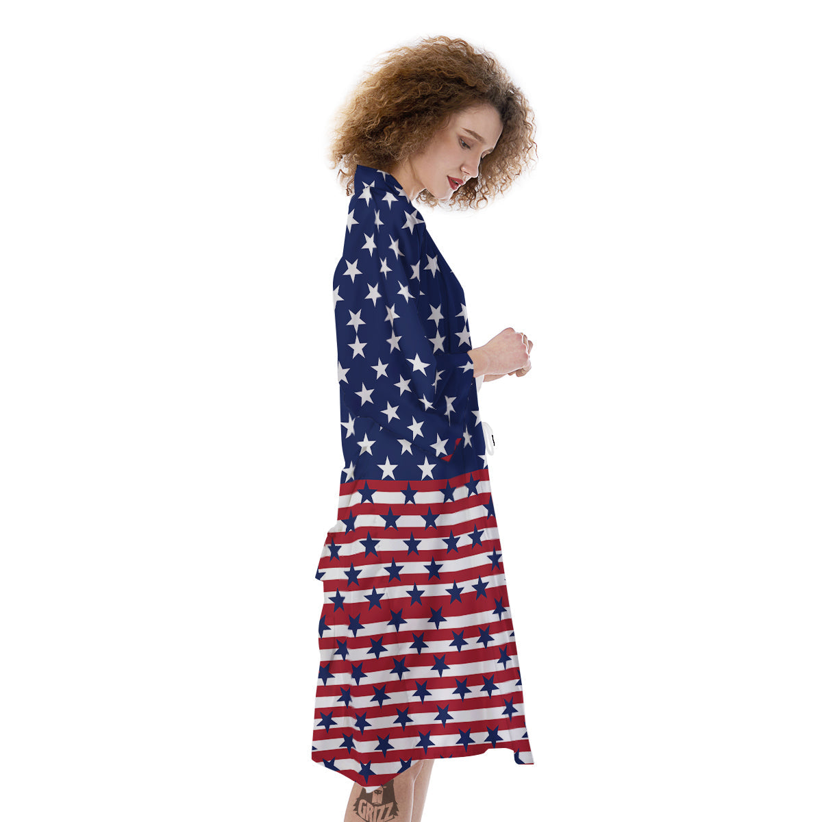 USA Blue And White Star Print Pattern Kimono-grizzshop