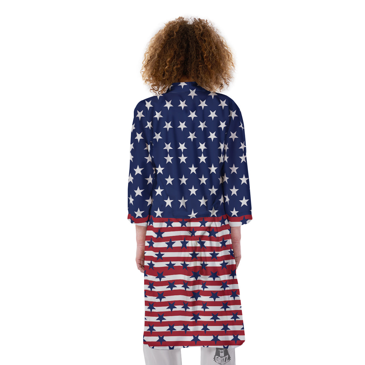 USA Blue And White Star Print Pattern Kimono-grizzshop