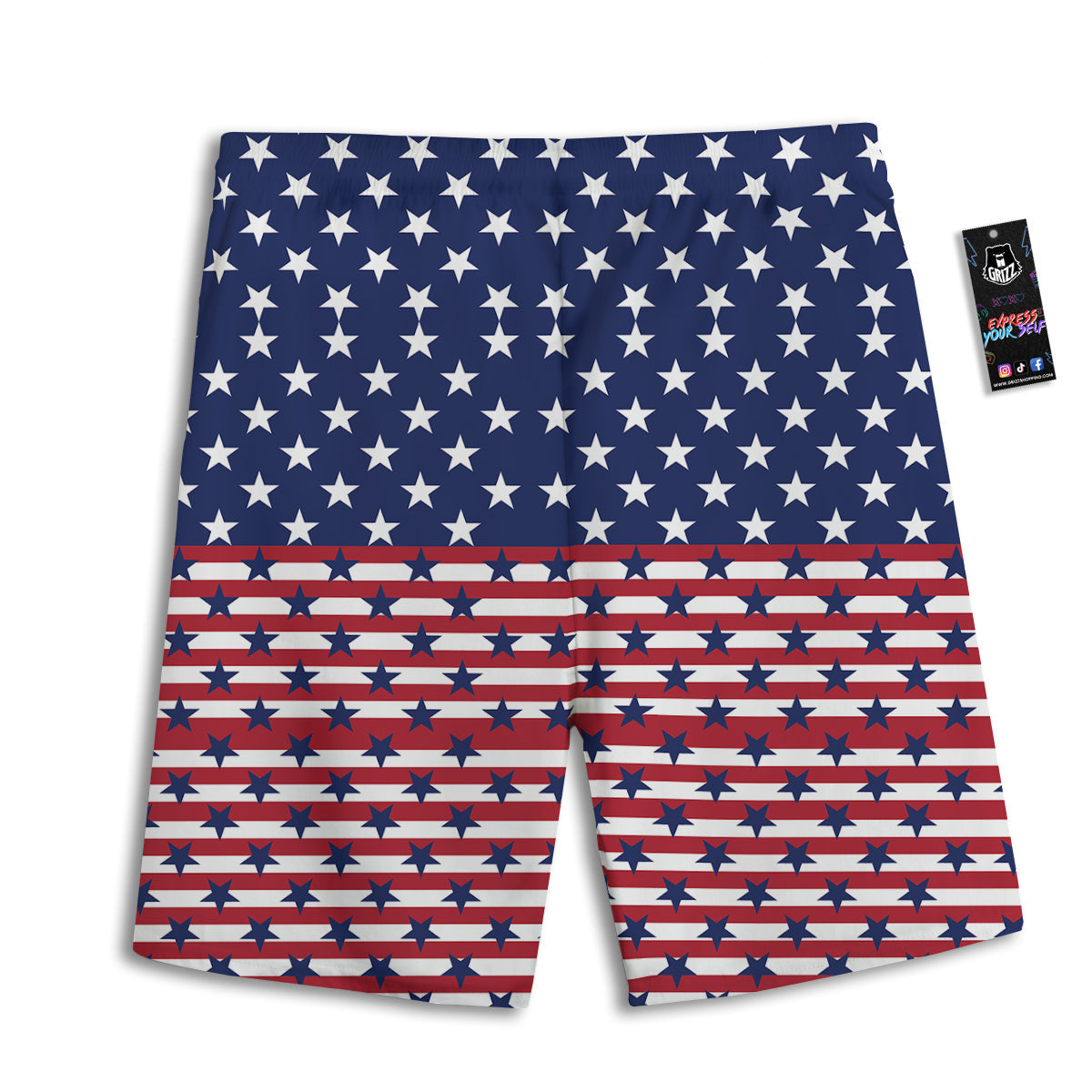 USA Blue And White Star Print Pattern Men's Athletic Shorts