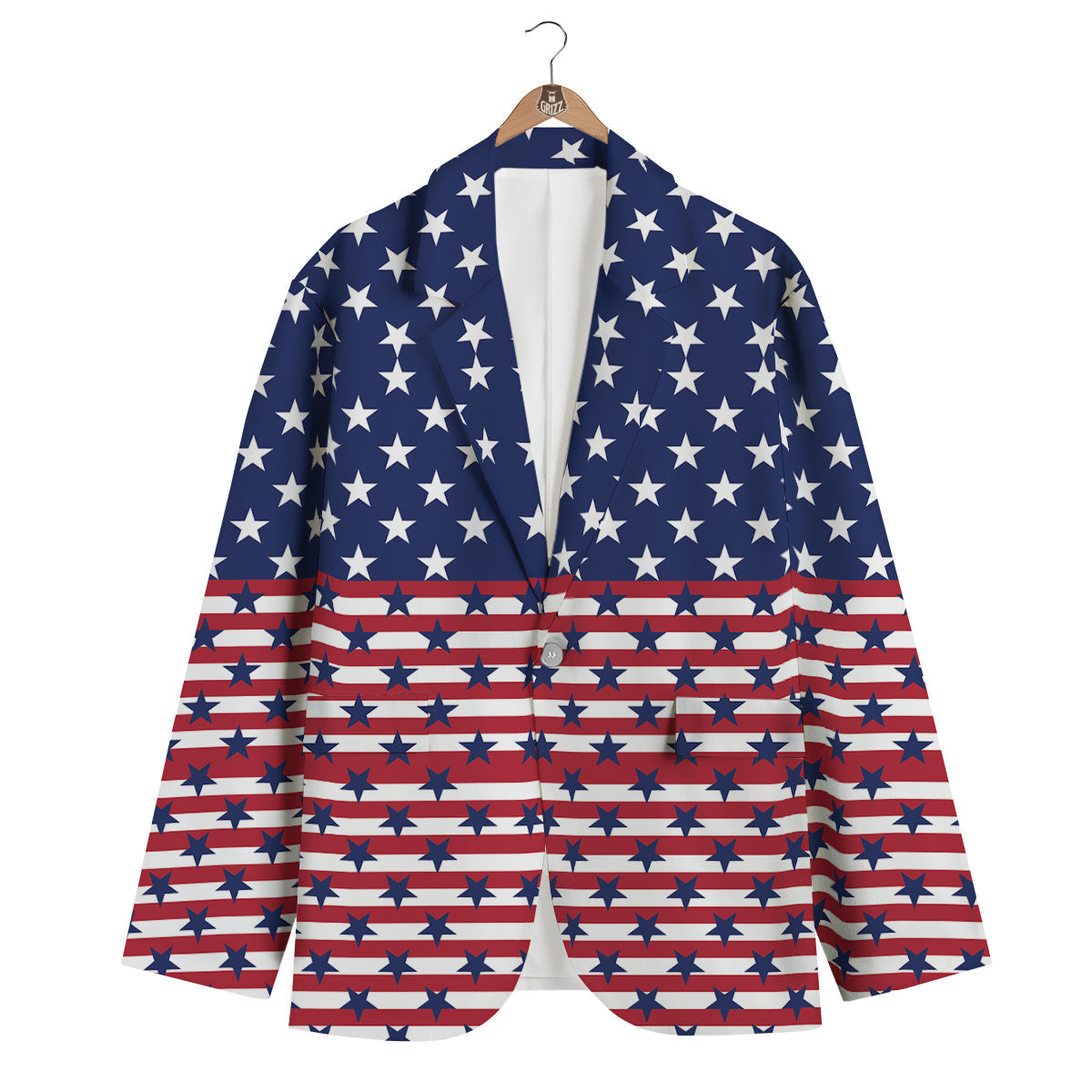 USA Blue And White Star Print Pattern Men's Blazer-grizzshop