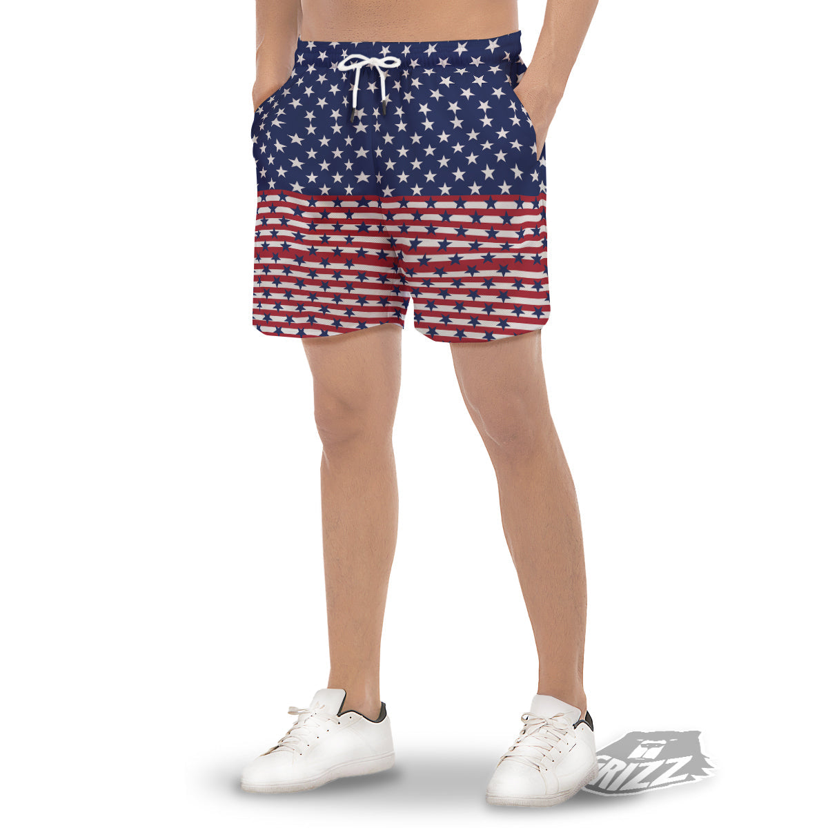 USA Blue And White Star Print Pattern Men's Gym Shorts-grizzshop