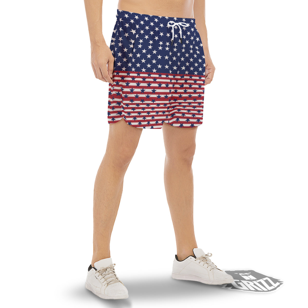 USA Blue And White Star Print Pattern Men's Gym Shorts-grizzshop