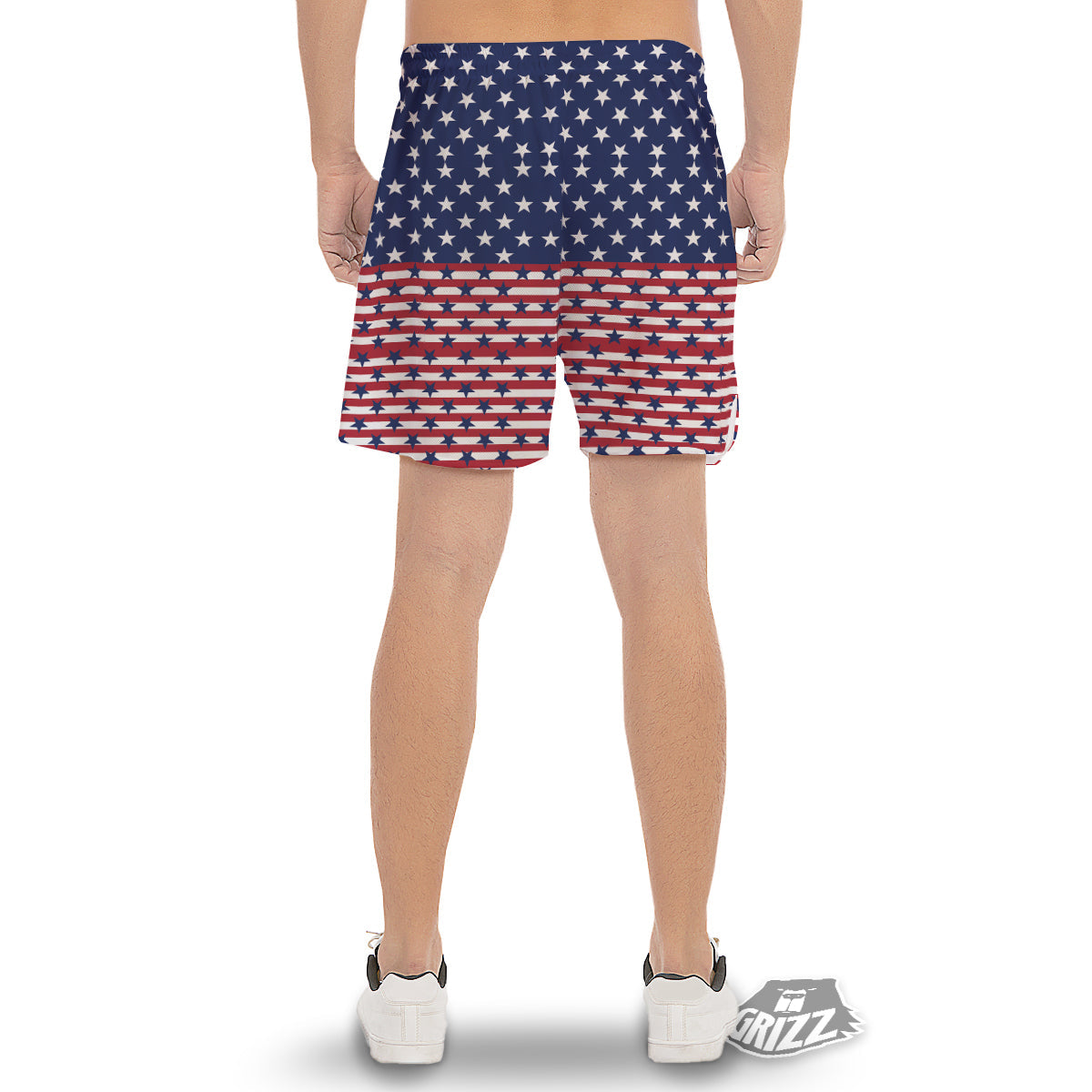 USA Blue And White Star Print Pattern Men's Gym Shorts-grizzshop