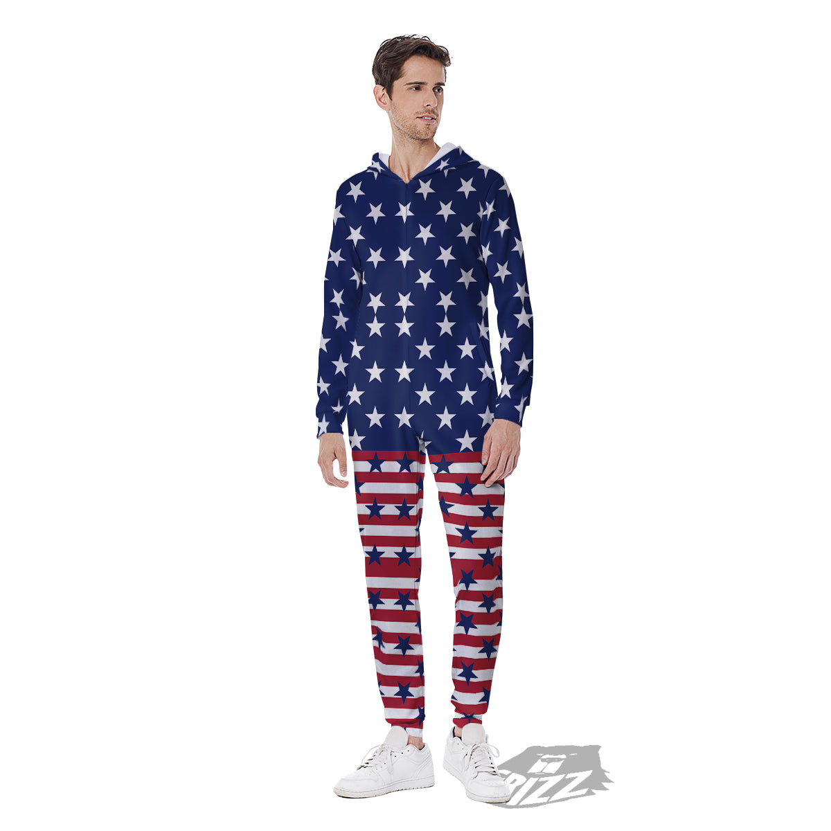USA Blue And White Star Print Pattern Men's Jumpsuit-grizzshop