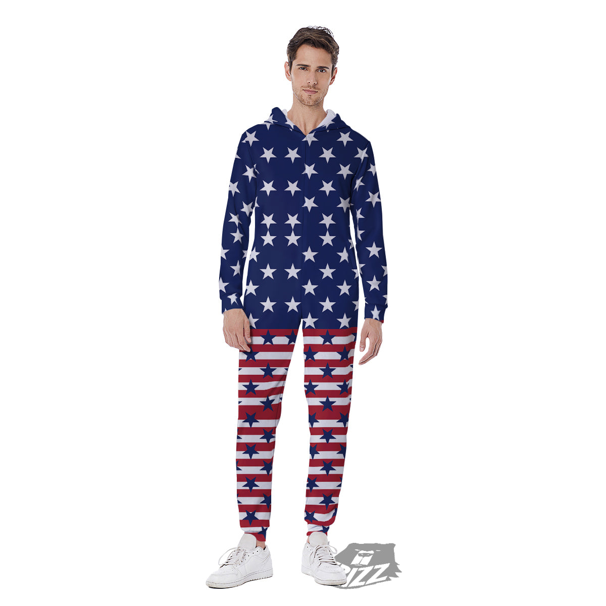 USA Blue And White Star Print Pattern Men's Jumpsuit-grizzshop