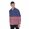 USA Blue And White Star Print Pattern Men's Long Sleeve Shirts-grizzshop