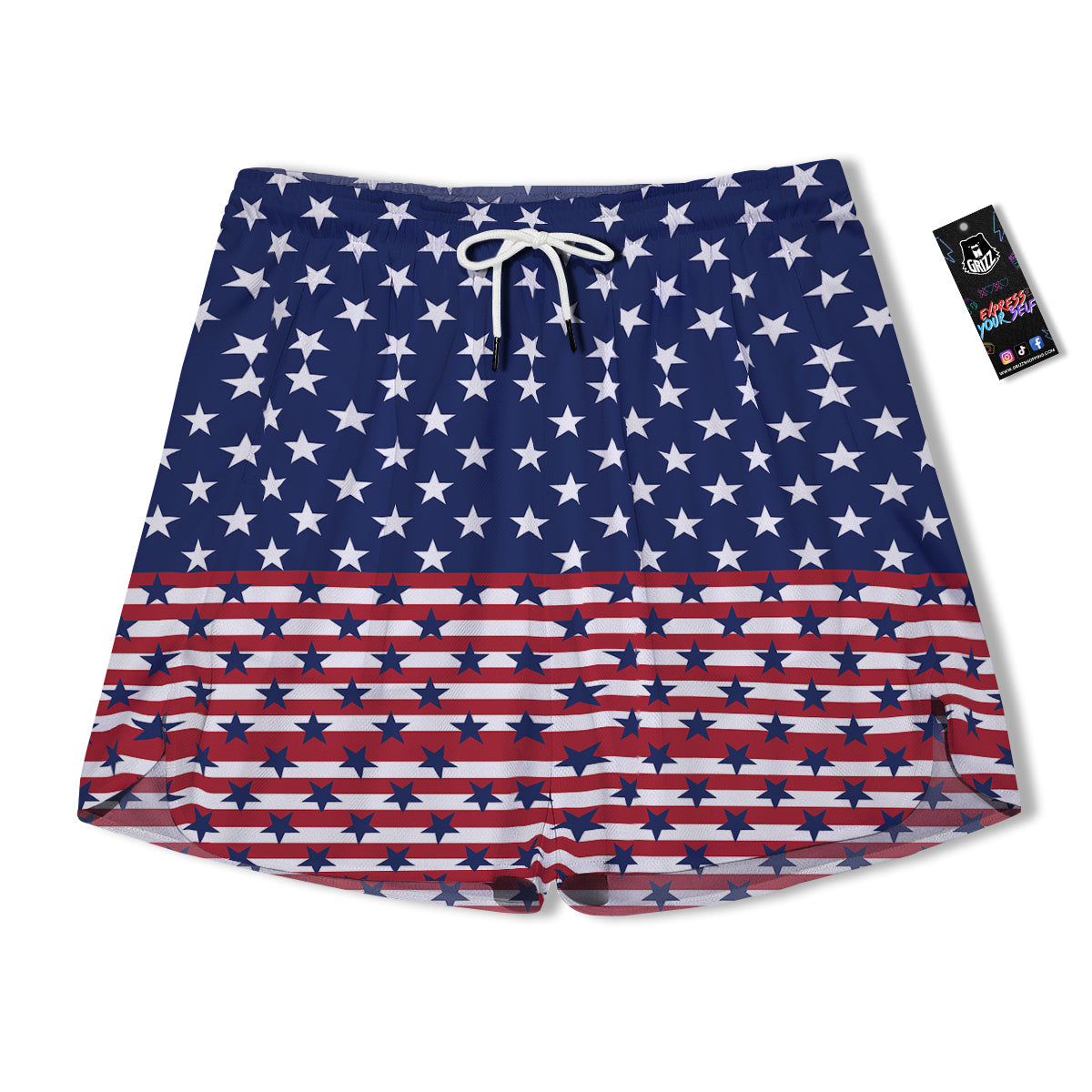 USA Blue And White Star Print Pattern Men's Running Shorts-grizzshop