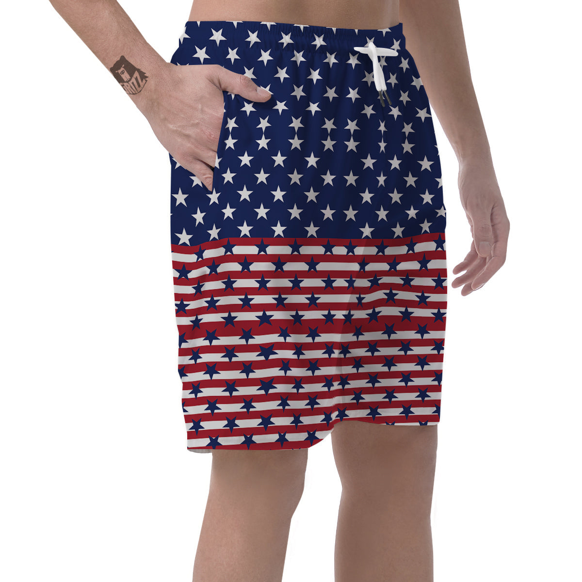 USA Blue And White Star Print Pattern Men's Shorts-grizzshop